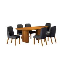 Conjunto Sala de Jantar Ísis 180cm com 6 Cadeiras Tampo Orgânico s/ Vidro Cinamomo