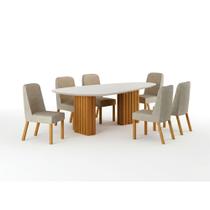 Conjunto Sala de Jantar Ísis 2,00m com 6 Cadeiras Tampo Orgânico Off White c/ Vidro