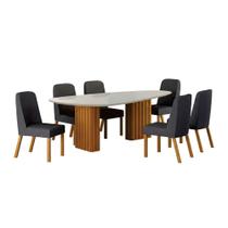Conjunto Sala de Jantar Ísis 2,00m com 6 Cadeiras Tampo Orgânico Off White c/ Vidro