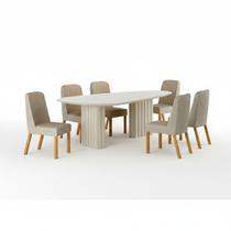 Conjunto Sala de Jantar Ísis 2,00m com 6 Cadeiras Tampo Orgânico Off White c/ Vidro