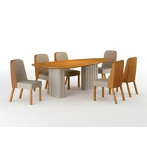 Conjunto Sala de Jantar Ísis 2,00m com 6 Cadeiras Tampo Orgânico s/ Vidro Cinamomo