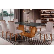 Conjunto Sala de Jantar Jade Tampo Madeirado c/ Vidro Curvo 180x90 e 6 Cadeiras Amsterdã Madeira Maciça Imbuia/Grafite - Capuccino/Suede Creme-Rufato Conjunto Sala de Jantar Jade Tampo Madeirado c/ Vidro Curvo 180x90 e 6 Cadeiras Amsterdã Madeira Maciça Imbuia/Grafite - Capuccino/Suede Creme-Rufato