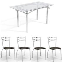Conjunto Sala de Jantar Kappesberg Crome Tampo de Vidro 4 Cadeiras Cromado Preto