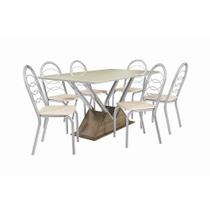 Conjunto Sala de Jantar Kappesberg Crome Tampo de Vidro 6 Cadeiras Cromado Off White Bege