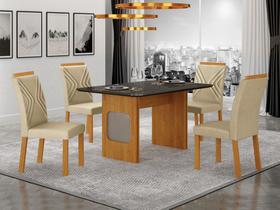 Conjunto Sala de Jantar Lara 1,20m tampo vidro chumbo com 4 Cadeiras Clara Plus