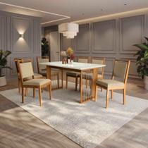 Conjunto Sala De Jantar Lina Em Madeira Maciça 6 Cadeiras Boucle Bege