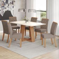 Conjunto Sala de Jantar Lins 160 Cm Canto Reto 6 Cadeiras Nature/Off White e Bege