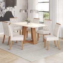 Conjunto Sala de Jantar Lins 160 Cm Canto Reto 6 Cadeiras Nature/Off White e Linho