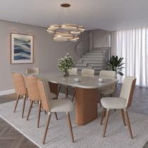 Conjunto Sala de Jantar Lintz Retangular com 8 Cadeiras Giratórias com Pés em Madeira Maciça Dakota Conjunto Sala de Jantar Lintz Retangular com 8 Cadeiras Giratórias com Pés em Madeira Maciça Dakota