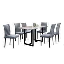 Conjunto Sala de Jantar Lisboa com 6 Cadeiras Rattan Grafite e Metal Preto BM Tubulares