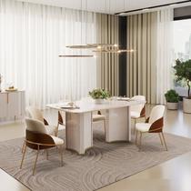 Conjunto Sala de Jantar Liz Tampo com Vidro Retangular 180cm com 6 Cadeiras Vitta Bege/Off White/Terracota/Perola Conjunto Sala de Jantar Liz Tampo com Vidro Retangular 180cm com 6 Cadeiras Vitta Bege/Off White/Terracota/Perola