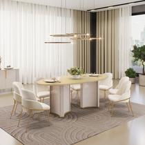 Conjunto Sala de Jantar Liz Tampo Elipse com Vidro Orgânico 218cm com 8 Cadeiras Vitta Bege/Off White/Dourado/Perola Conjunto Sala de Jantar Liz Tampo Elipse com Vidro Orgânico 218cm com 8 Cadeiras Vitta Bege/Off White/Dourado/Perola