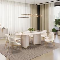 Conjunto Sala de Jantar Liz Tampo Elipse com Vidro Orgânico 218cm com 8 Cadeiras Vitta Bege/Off White/Perola Conjunto Sala de Jantar Liz Tampo Elipse com Vidro Orgânico 218cm com 8 Cadeiras Vitta Bege/Off White/Perola