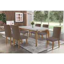 Conjunto Sala de Jantar Londrina c/ Tampo Madeirado c/ Vidro Canto Curvo 180x90cm e 6 Cadeiras Dakota Madeira Maciça Naturale/Off White - Capuccino/Co Conjunto Sala de Jantar Londrina c/ Tampo Madeirado c/ Vidro Canto Curvo 180x90cm e 6 Cadeiras Dakota Madeira Maciça Naturale/Off White - Capuccino/Co