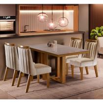 Conjunto Sala de Jantar Lottus Mesa Tampo em MDF e Vidro com 4 Cadeiras ShopKasa Conjunto Sala de Jantar Lottus Mesa Tampo em MDF e Vidro com 4 Cadeiras ShopKasa