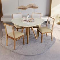 Conjunto Sala De Jantar Madeira Maciça 4 Cadeiras Kappesberg Off White Bouclé Bege Conjunto Sala De Jantar Madeira Maciça 4 Cadeiras Kappesberg Off White Bouclé Bege