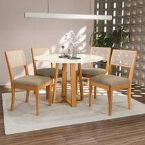 Conjunto Sala De Jantar Madeira Maciça 4 Cadeiras Kappesberg Off White Bouclé Fendi tela Bege