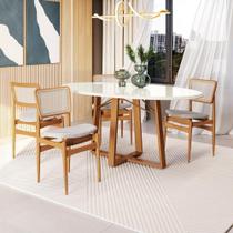 Conjunto Sala De Jantar Madeira Maciça 4 Cadeiras Kappesberg Off White Linho Claro Tela Bege
