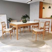 Conjunto Sala De Jantar Madeira Maciça 6 Cadeiras Kappesberg Off White Linho Areia tela Bege Conjunto Sala De Jantar Madeira Maciça 6 Cadeiras Kappesberg Off White Linho Areia tela Bege