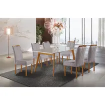 Conjunto Sala de Jantar Madeira Maciça 6 lugares Mesa e Cadeiras Londres Móveis Mundial