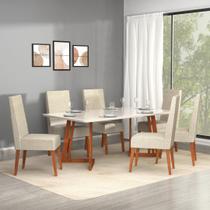 Conjunto Sala de Jantar Madeira Maciça com Vidro 6 Cadeiras California Móveis Meneghetti