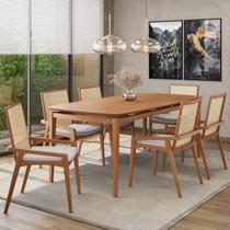 Conjunto Sala de Jantar Madeira Maciça - Mesa 1,60 Laminada 6 Cadeiras Assento Estofado Encosto Tela Conjunto Sala de Jantar Madeira Maciça - Mesa 1,60 Laminada 6 Cadeiras Assento Estofado Encosto Tela