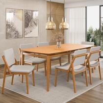 Conjunto Sala de Jantar Madeira Maciça - Mesa 1,80 Laminada 6 Cadeiras Assento e Encosto Estofado Marrom/Freijó