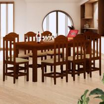 Conjunto Sala De Jantar Madeira Maciça Safira Com 8 Lugares Estofados Castanho JM Móveis