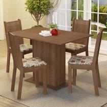Conjunto Sala de Jantar Madesa Luana Mesa Tampo de Madeira com 4 Cadeiras - Rustic/Floral Hibiscos