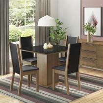 Conjunto Sala de Jantar Madesa Moscou Plus Mesa Tampo de Vidro com 4 Cadeiras - Rustic/Preto
