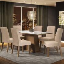Conjunto Sala de Jantar Madesa Patricia Mesa Tampo de Vidro com 6 Cadeiras - Rustic/Branco/Imperial Conjunto Sala de Jantar Madesa Patricia Mesa Tampo de Vidro com 6 Cadeiras - Rustic/Branco/Imperial