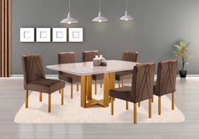 Conjunto Sala de Jantar Madrid 6 Lugares Mesa e Cadeiras Madeira Maciça Veludo Marrom