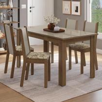 Conjunto Sala de Jantar Magnólia Mesa Tampo de Vidro 4 Cadeiras Rustic/Crema/Lírio Bege Madesa Conjunto Sala de Jantar Magnólia Mesa Tampo de Vidro 4 Cadeiras Rustic/Crema/Lírio Bege Madesa