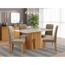 Conjunto Sala de Jantar Maite 130x80 cm + 4 Cadeiras Nicole em Natureza/Off White/Joli: Elegância e Conforto - Cimol