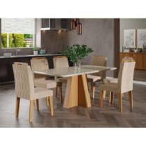 Conjunto Sala de Jantar Maitê 160X80 Tampo em MDF/Vidro 6 Cadeiras Paola Cimol Nature/Off White/Nude - CIMOL MOVEIS