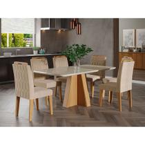 Conjunto Sala de Jantar Maite 160X80 Tampo em MDF/Vidro 6 Cadeiras Paola Wood Cimol Madeira/Off White/Nude - CIMOL MOVEIS