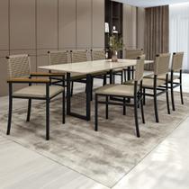 Conjunto Sala de Jantar Mesa 08 Cadeiras Madri Retangular 200x90 Tampo Mdf Itália