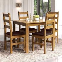 Conjunto Sala de Jantar Mesa 100cm e 4 Cadeiras Estofadas 100% Madeira Maciça Serena Espresso Móveis Nogueira/Angus Ambar