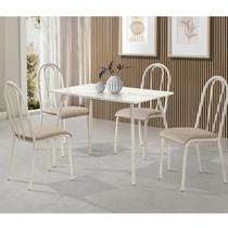 Conjunto Sala de Jantar Mesa 100x60cm com 4 Cadeiras Flora Aço Nobre Móveis