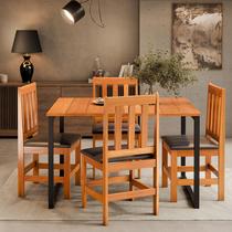Conjunto Sala De Jantar Mesa 120 Industrial Tampo Em Madeira Com 4 Cadeiras
