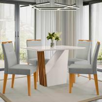 Conjunto Sala de Jantar Mesa 1,20 Veneza com 4 Cadeiras Lectus Ypê/Off White/Ln02 - New Ceval