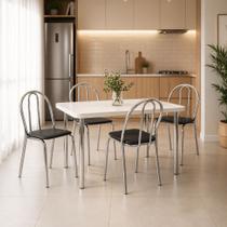 Conjunto Sala de Jantar Mesa 120cm 4 Cadeiras Tubular material sintético Cromado/Branco/Preto Conjunto Sala de Jantar Mesa 120cm 4 Cadeiras Tubular material sintético Cromado/Branco/Preto