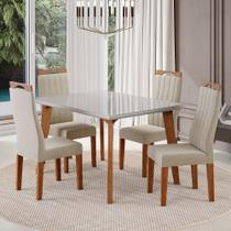 Conjunto Sala de Jantar Mesa 120cm com Tampo de Vidro Dubai com 4 Cadeiras Grécia Madetal Conjunto Sala de Jantar Mesa 120cm com Tampo de Vidro Dubai com 4 Cadeiras Grécia Madetal