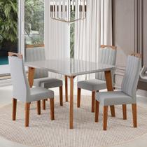 Conjunto Sala de Jantar Mesa 120cm com Tampo de Vidro Dubai com 4 Cadeiras Grécia Madetal Conjunto Sala de Jantar Mesa 120cm com Tampo de Vidro Dubai com 4 Cadeiras Grécia Madetal