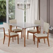 Conjunto Sala de Jantar Mesa 120cm com Tampo de Vidro Dubai com 4 Cadeiras Milão Madetal Conjunto Sala de Jantar Mesa 120cm com Tampo de Vidro Dubai com 4 Cadeiras Milão Madetal