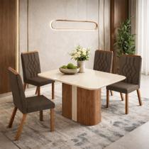 Conjunto Sala de Jantar Mesa 120cm com Tampo de Vidro Duda com 4 Cadeiras em Madeira Maciça Tina Móveis Zamarchi