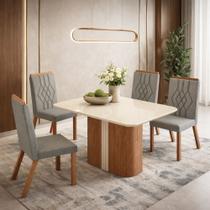 Conjunto Sala de Jantar Mesa 120cm com Tampo de Vidro Duda com 4 Cadeiras em Madeira Maciça Tina Móveis Zamarchi Conjunto Sala de Jantar Mesa 120cm com Tampo de Vidro Duda com 4 Cadeiras em Madeira Maciça Tina Móveis Zamarchi