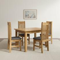 Conjunto Sala de Jantar Mesa 120cm e 4 Cadeiras Estofadas 100% Madeira Maciça Essen Yescasa