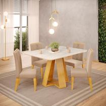 Conjunto Sala de Jantar Mesa 120cm Tampo MDF Pintura Quartzo Kiara com 4 Cadeiras Yasmin