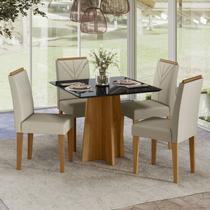 Conjunto Sala de Jantar Mesa 120cm Tampo Vidro/MDF Anitta com 4 Cadeiras Amanda Conjunto Sala de Jantar Mesa 120cm Tampo Vidro/MDF Anitta com 4 Cadeiras Amanda